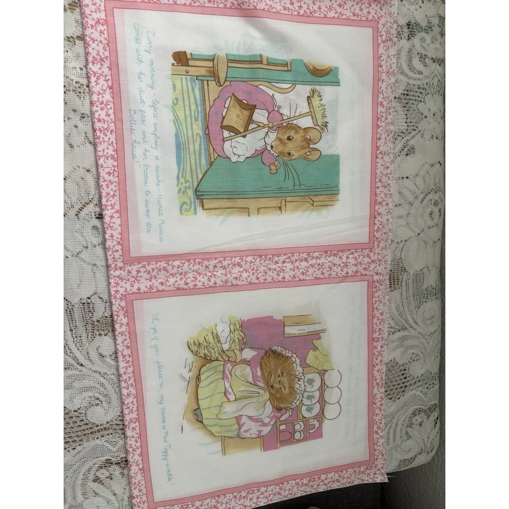 Vintage Beatrix Potter Cotton Fabric Panel Peter Rabbit Quilt
